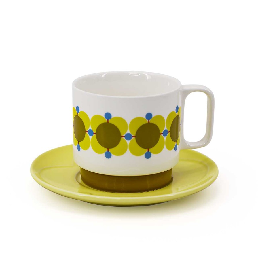 Homeware Orla Kiely Cups | Orla Kiely Set 2 Tea Cup & Saucer - Atomic Flower