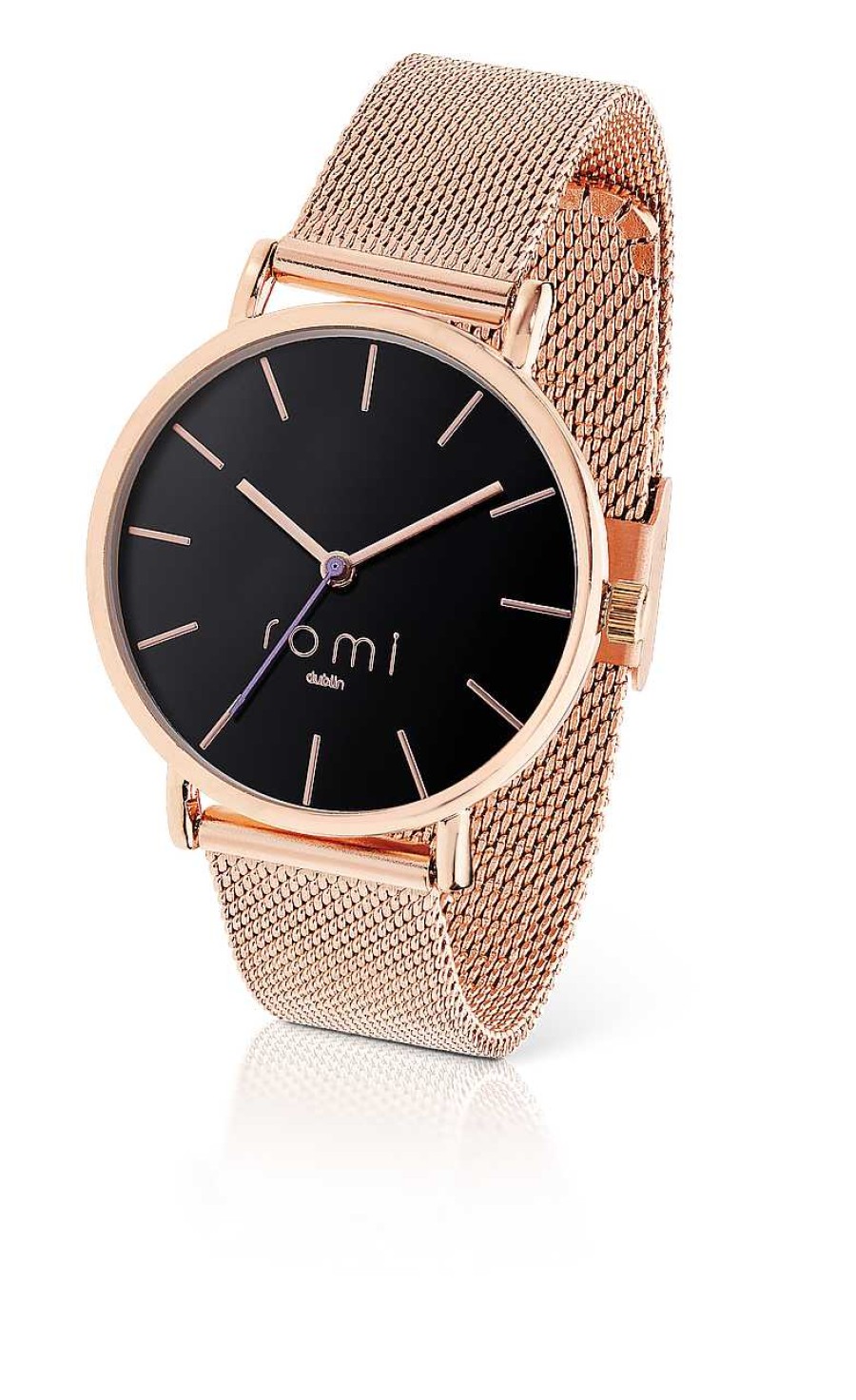 Jewellery Romi Dublin | Romi Watch Black Face Rose Gold Mesh Strap