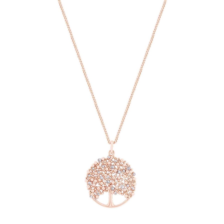 Jewellery Tipperary Crystal | Tree Of Life Rose Gold With Silver Leaves Pendant - New 2023