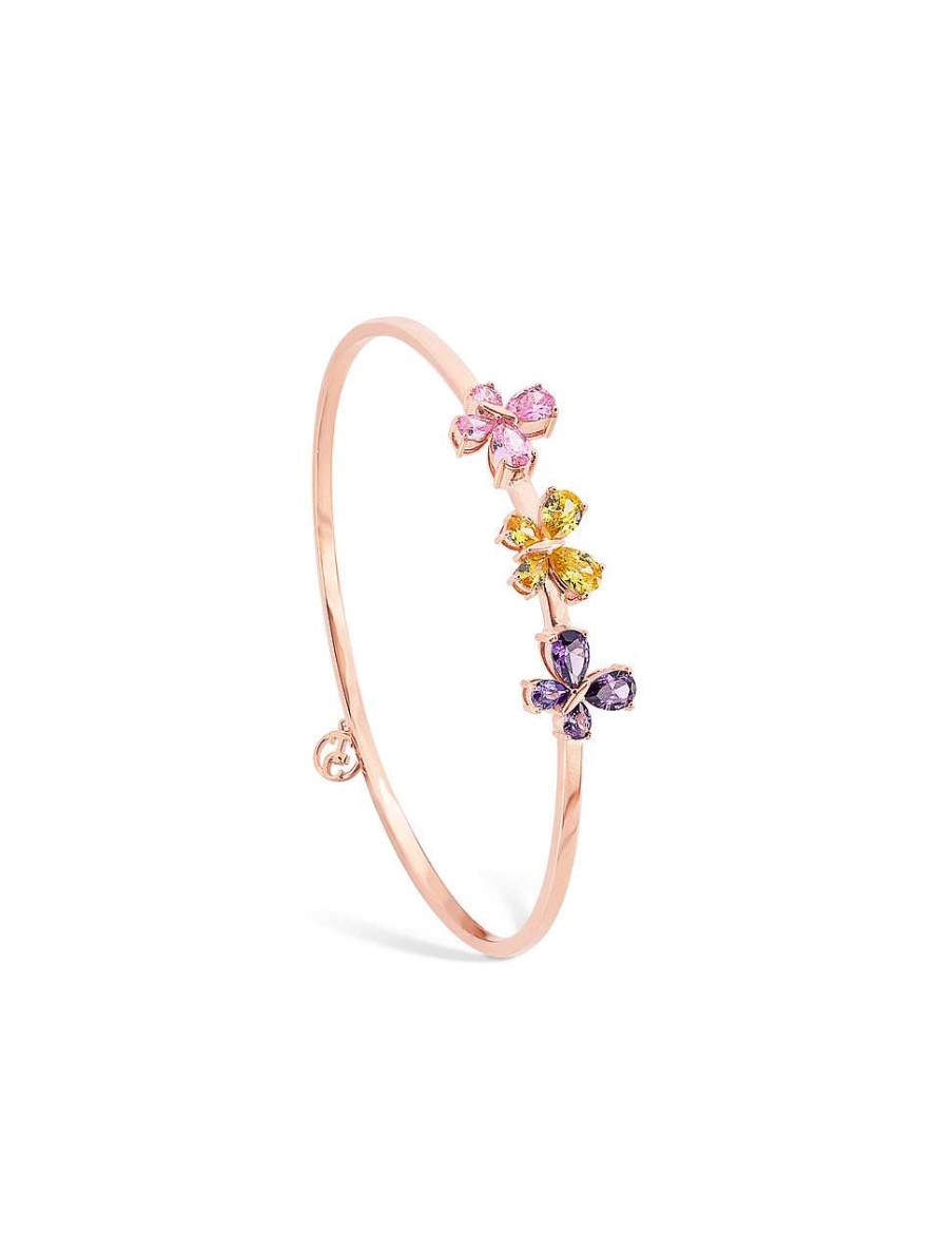 Jewellery Tipperary Crystal | Tc Butterfly - Rose Gold Bangle Pink, Yellow & Purple Cz