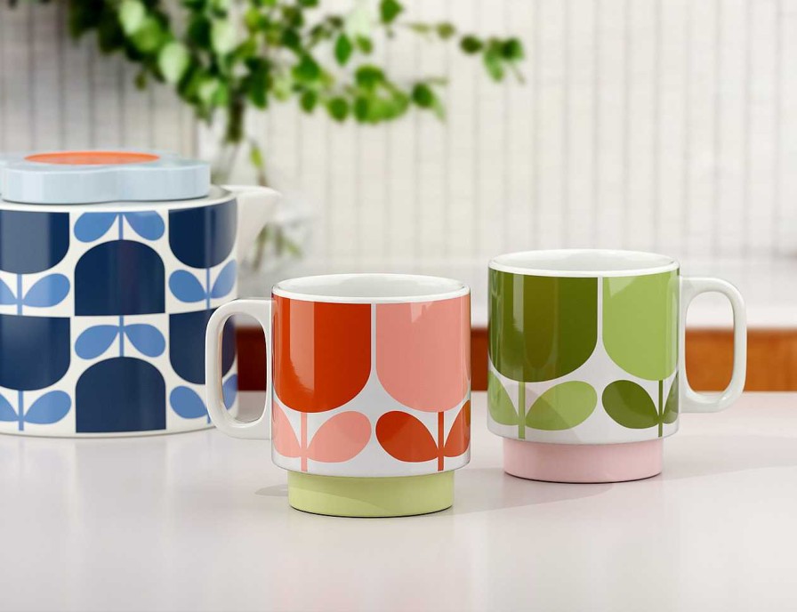 Homeware Orla Kiely Mugs | Orla Kiely Set 2 Mugs - Block Flower Tomato/ Fern