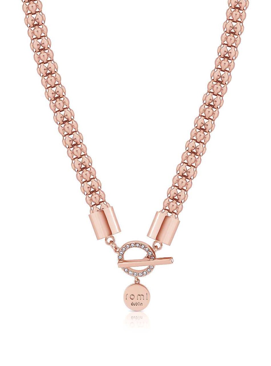 Jewellery Romi Dublin | Romi Rose Gold Popcorn Chain Bar Necklace