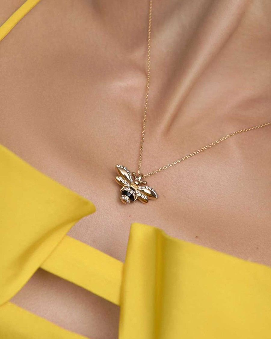 Jewellery Bees | Bee Yellow Gold Cz Inset Pendant