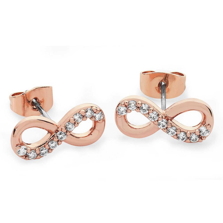 Jewellery Tipperary Crystal | Part Stone Set Infinity Stud Earrings Rose Gold