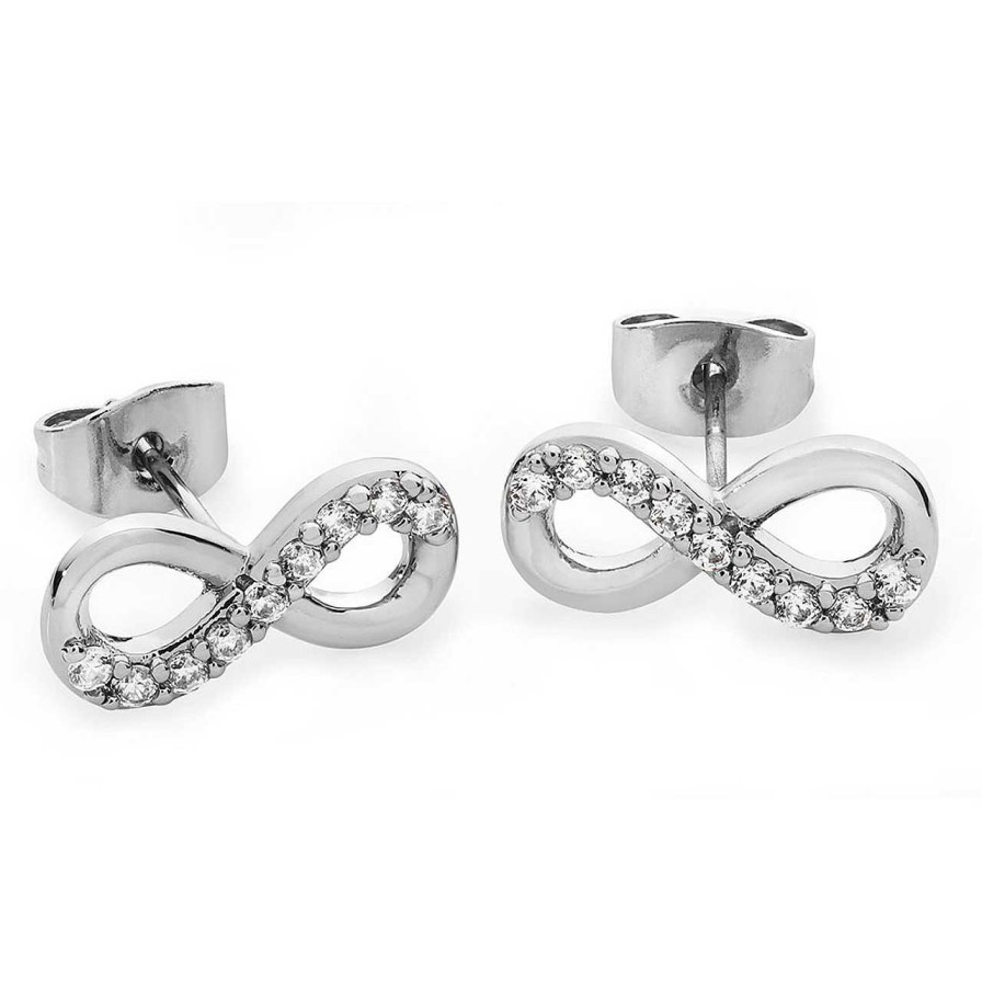 Jewellery Tipperary Crystal | Part Stone Set Infinity Stud Earrings Silver