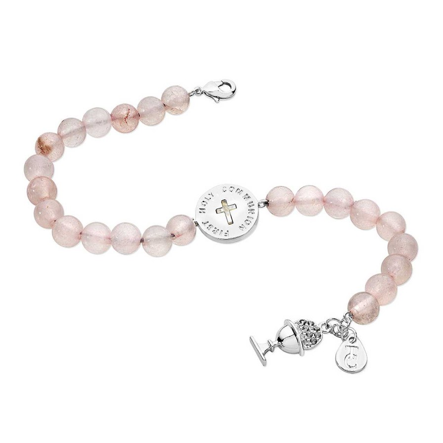 Jewellery Tipperary Crystal | Pink Bead Charm Communion Bracelet