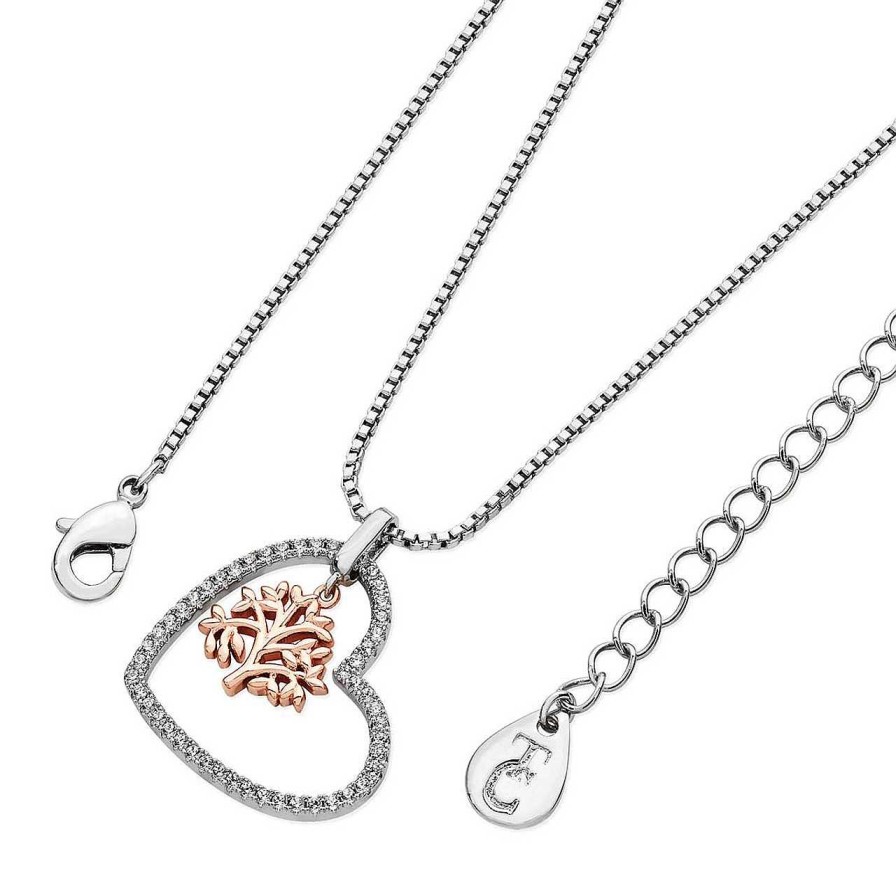 Jewellery Tipperary Crystal | Rose Gold Pave Heart Pendant With Floating Tol