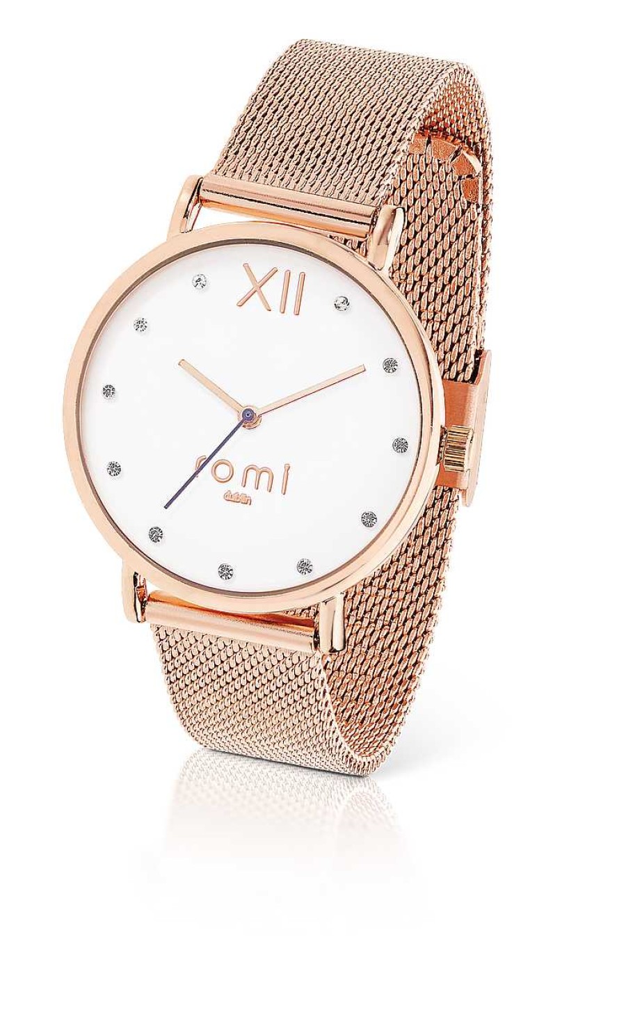 Jewellery Romi Dublin | Romi Watch White Face With Diamond And Rose Gold Mesh Strap