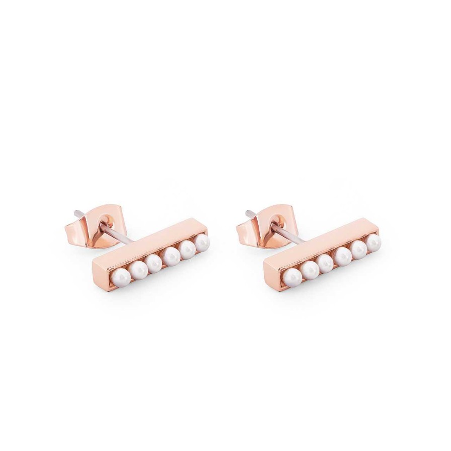 Jewellery Tipperary Crystal | T-Bar Stud Earrings Rose Gold Set With Pearls - New Autumn 2023