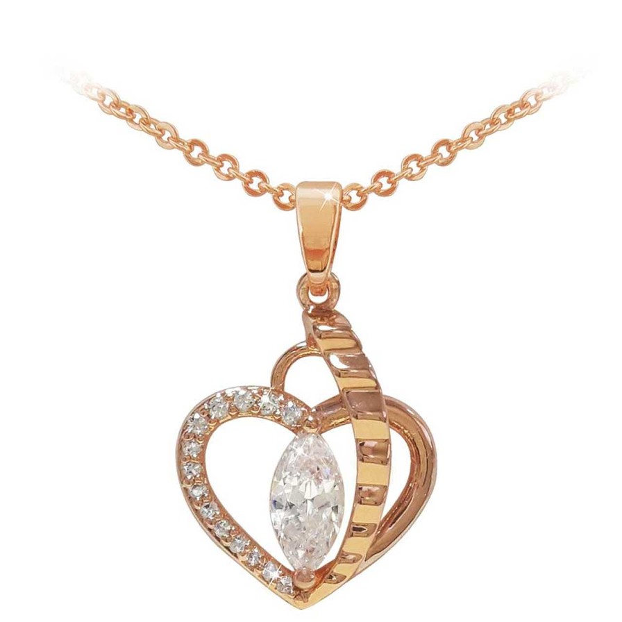 Jewellery Tipperary Crystal | Rose Gold Heart Pendant With Marquise Cut