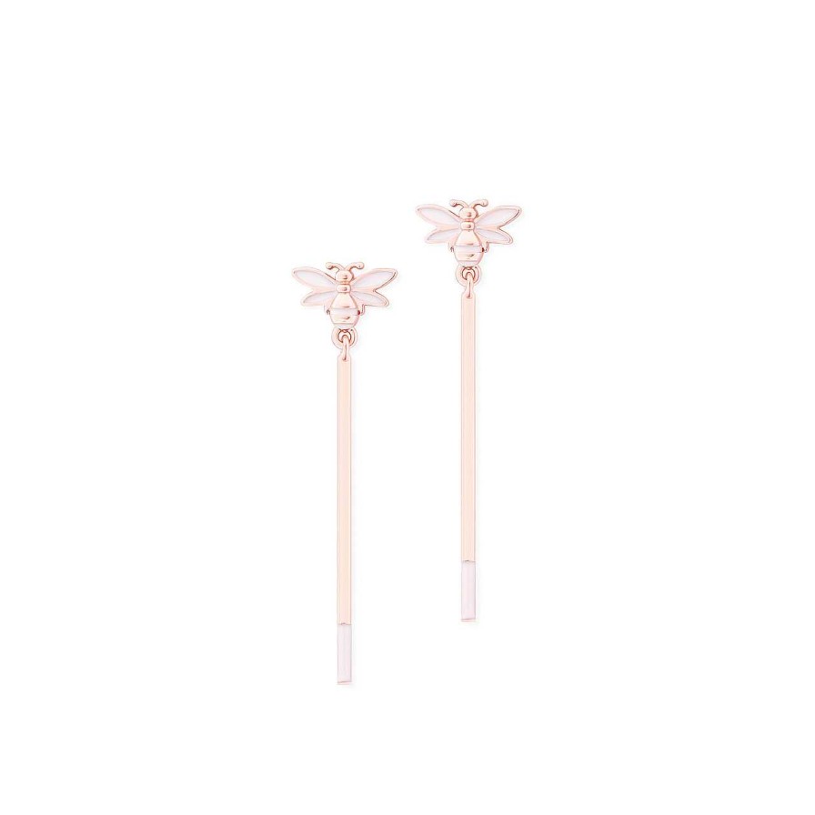 Jewellery Bees | Bee Rose Gold White Bar Earrings