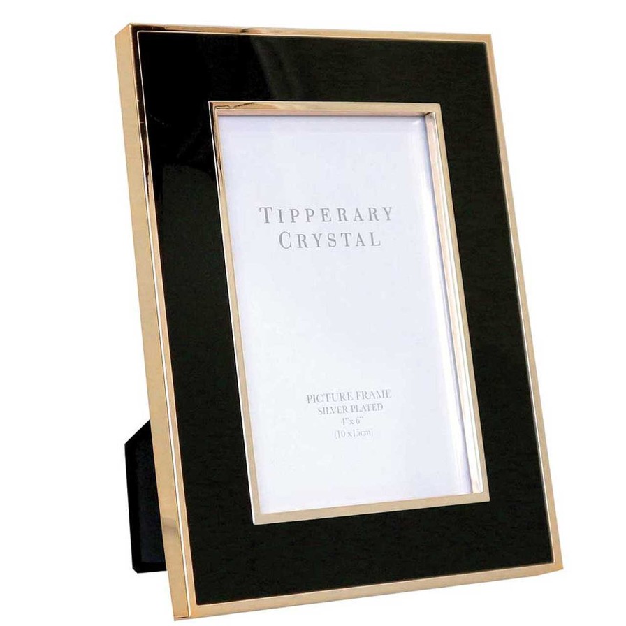 Homeware Tipperary Crystal Photo Frames | Black Enamel Frame With Rose Gold Edging 4 Inch X 6 Inch