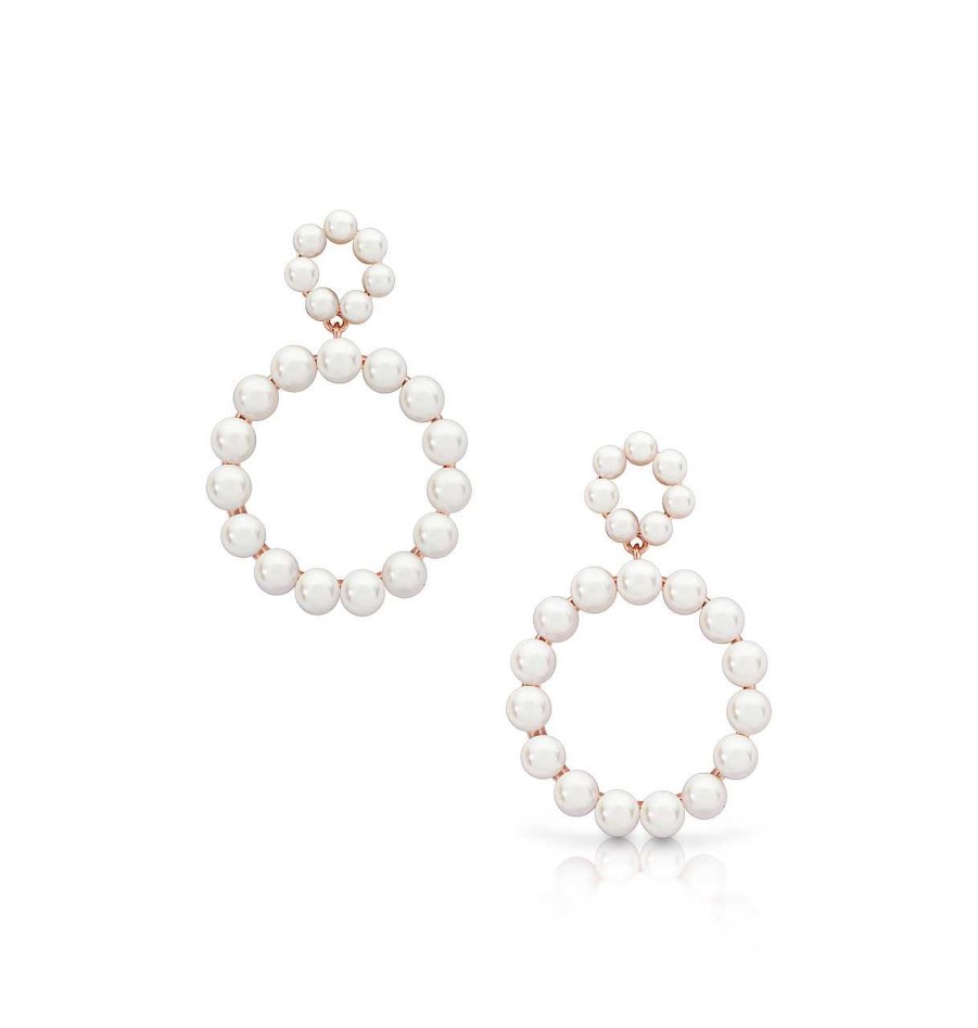 Jewellery Romi Dublin | Romi Rose Gold Pearl Double Circle Earrings