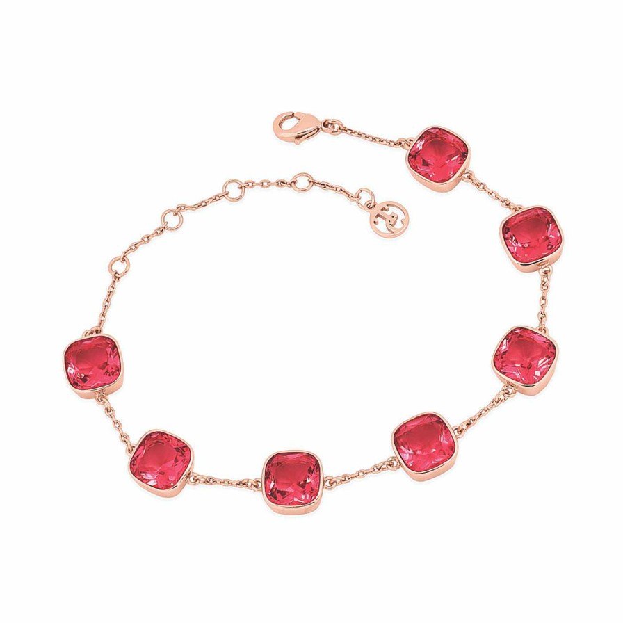 Jewellery Tipperary Crystal | Maureen O'Hara Raspberry Cushion Stone Rose Gold Bracelet