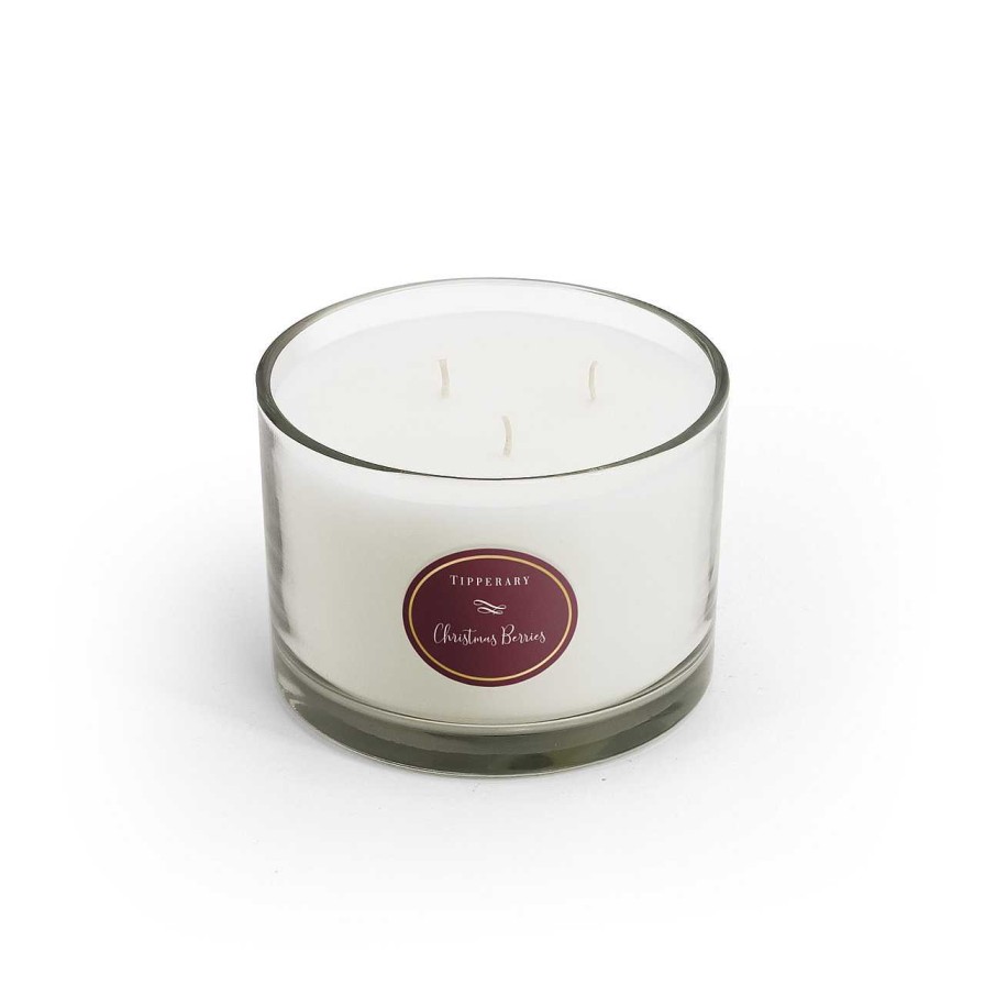 Homeware Tipperary Crystal | Poinsettia 3 Wick Candle - Christmas Berries