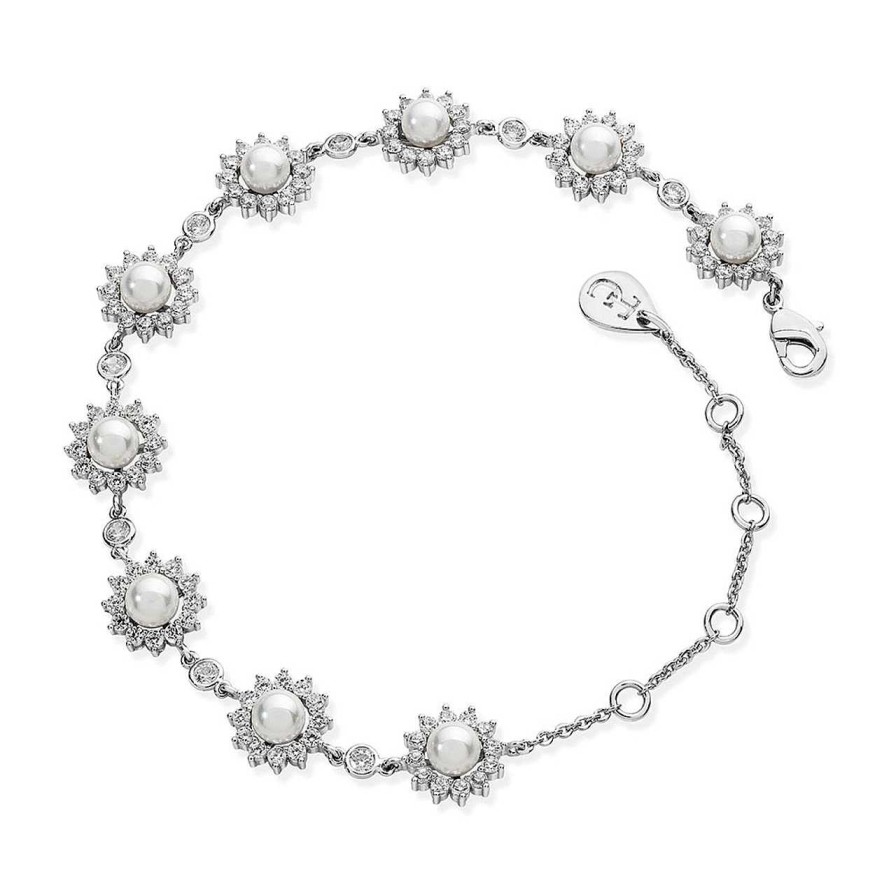 Jewellery Tipperary Crystal | Silver Antique Daisy Pearl Bracelet