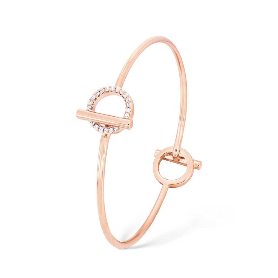 Jewellery Tipperary Crystal | T-Bar & Circle Cz Bangle Rose Gold