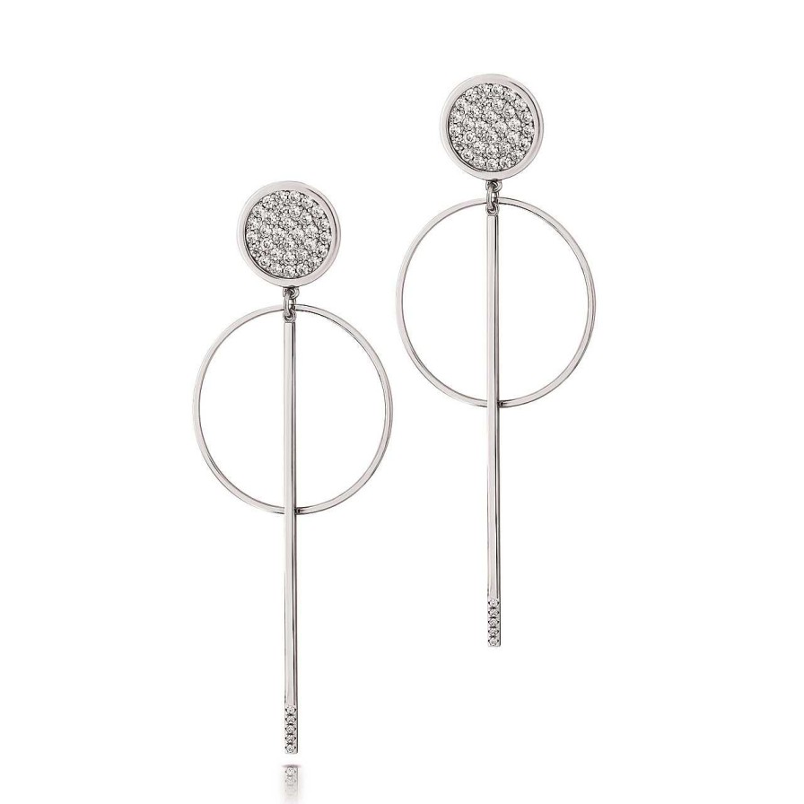 Jewellery Romi Dublin | Romi Silver Pave Hoop & Stem Earrings