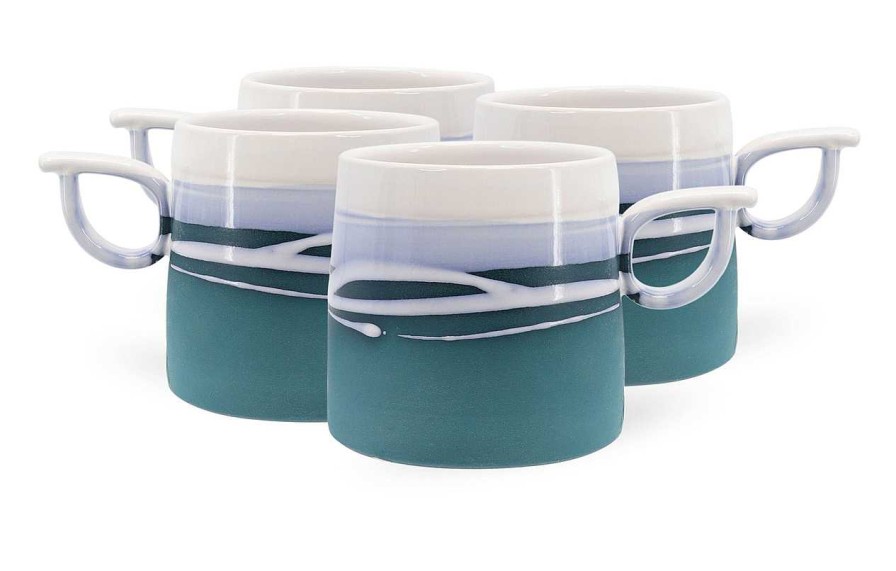 Homeware Paul Maloney Mugs | Paul Maloney Pottery Teal S/4 Mugs