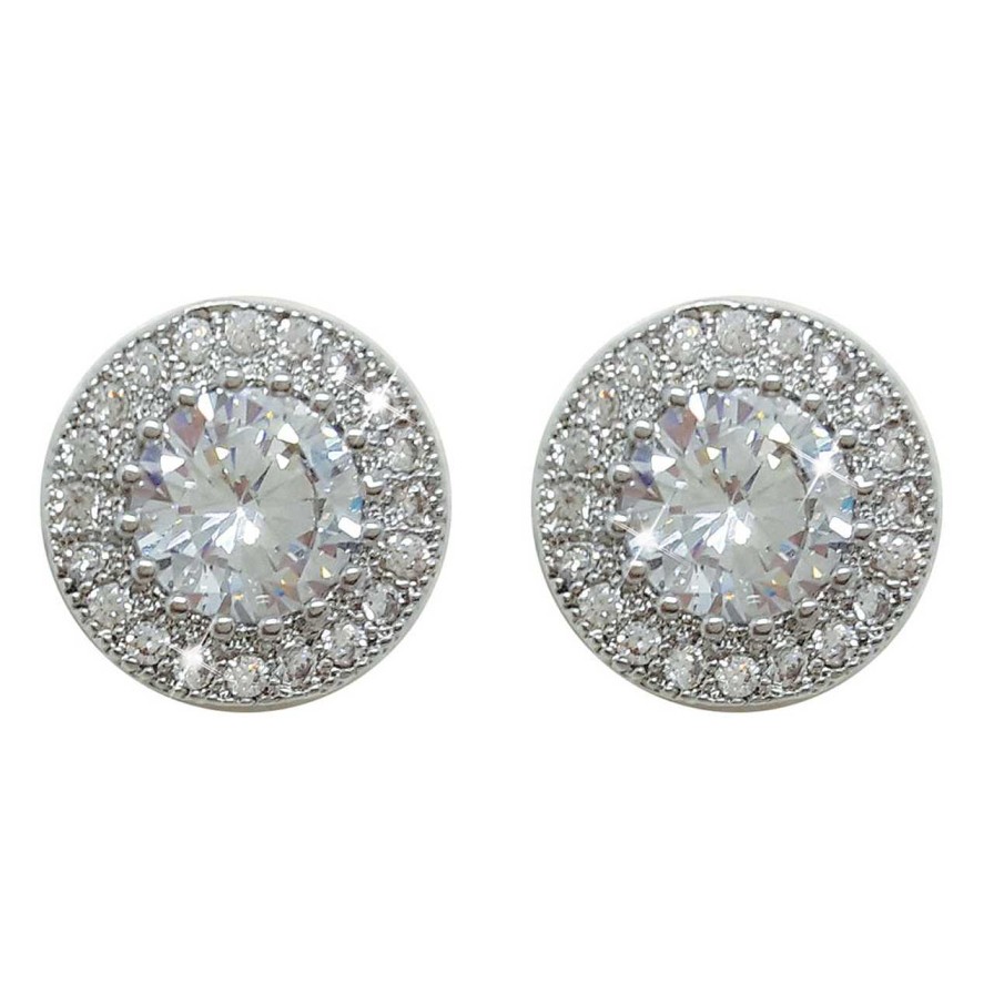 Jewellery Tipperary Crystal | Silver Round Earrings Pave Set Surround