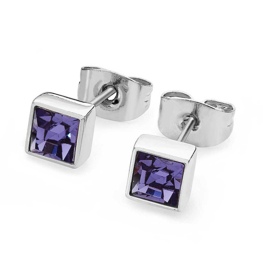 Jewellery Tipperary Crystal | December - Silver Square Birthstone Earrings - Tanzanite Crystal