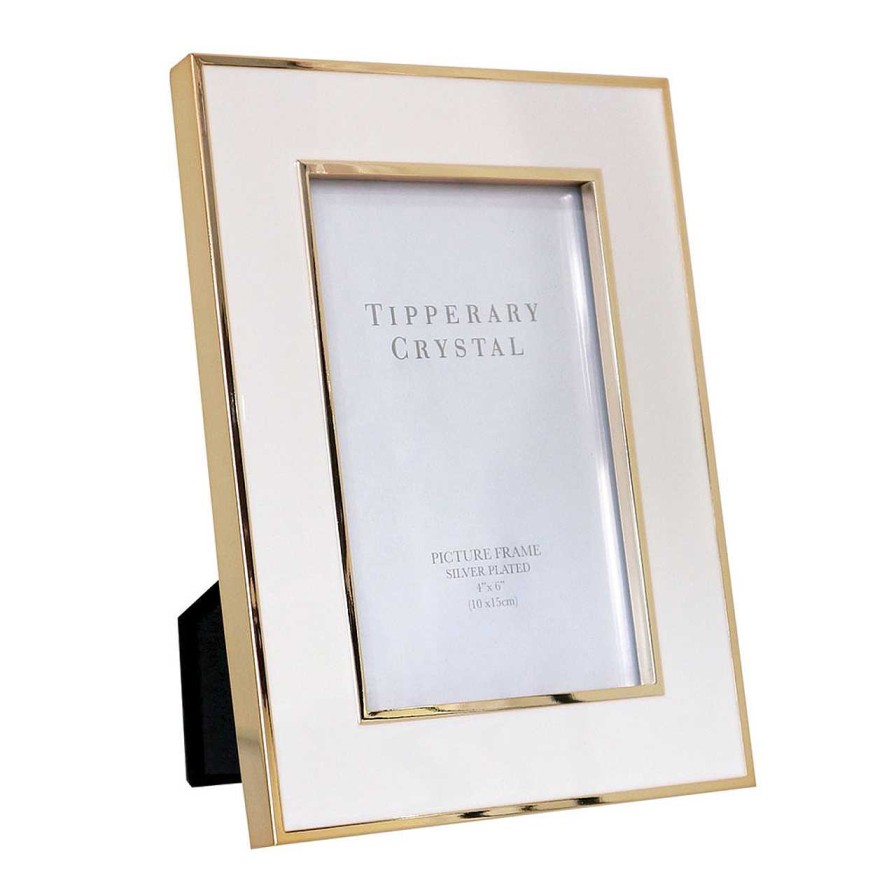 Homeware Tipperary Crystal Cushions | White Enamel Frame With Gold Edging 4 Inch X 6 Inch