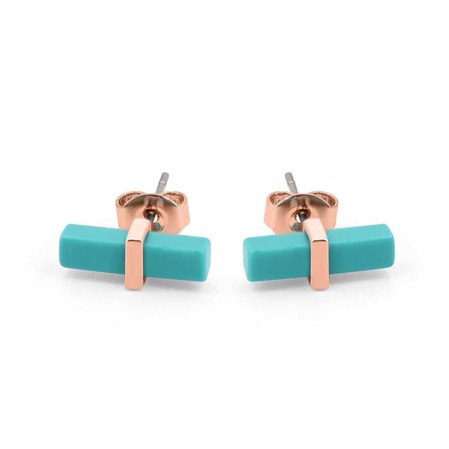 Jewellery Tipperary Crystal | Turquoise Bar Earrings Rose Gold