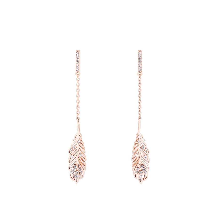 Jewellery Tipperary Crystal | Long Feather Rg Earrings Inset With Clear Cz - New Autumn 2023