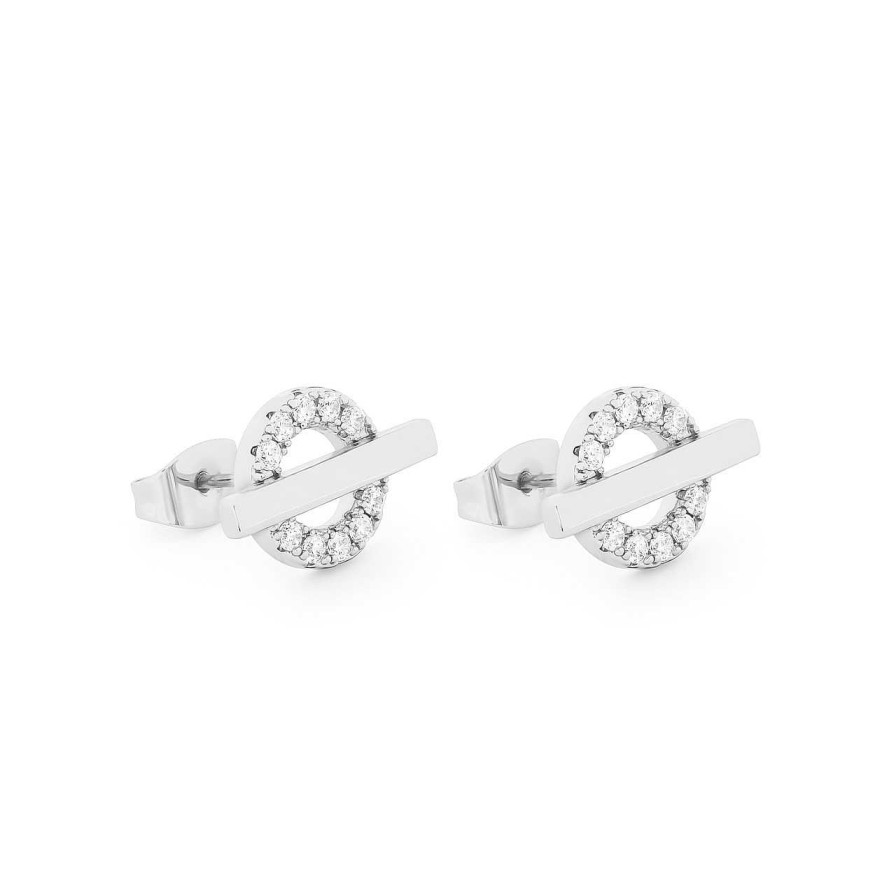 Jewellery Tipperary Crystal | T-Bar Stud Earrings Silver Circle Cz - New Autumn 2023