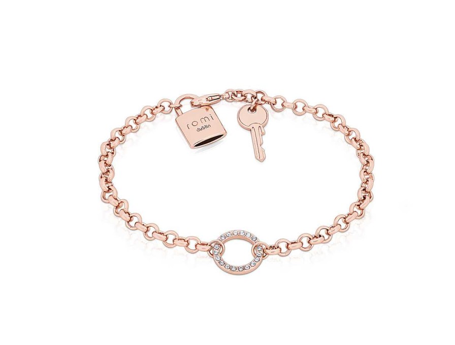 Jewellery Romi Dublin | Romi Rose Gold Padlock & Key Bracelet