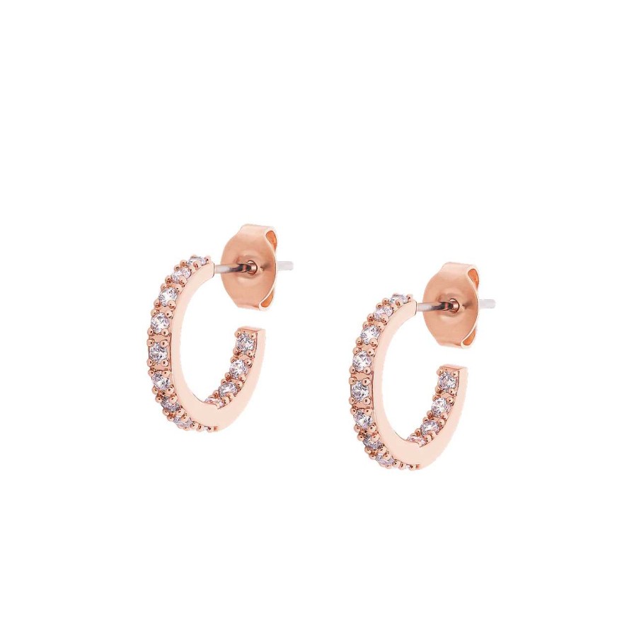 Jewellery Tipperary Crystal | Circle Pave Rose Gold Small Hoop Earrings - New 2023