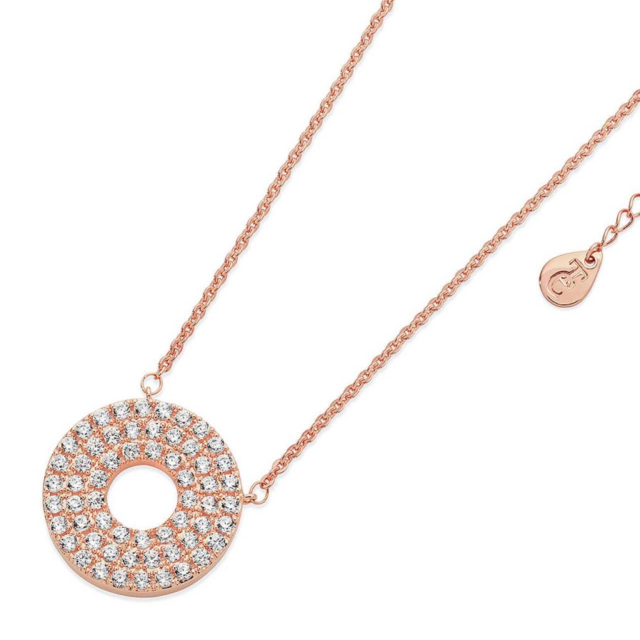 Jewellery Tipperary Crystal | Pave Triple Band Moon Pendant Rose Gold