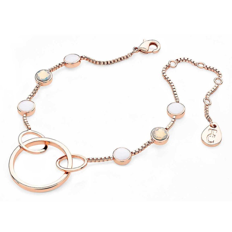 Jewellery Tipperary Crystal | Rose Gold Open Hoop Bracelet With Six Bezel Cut Opal Stones