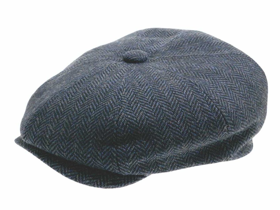 Handbags The Quiet Man | Blue Herringbone Wool Flat Cap 62Cm