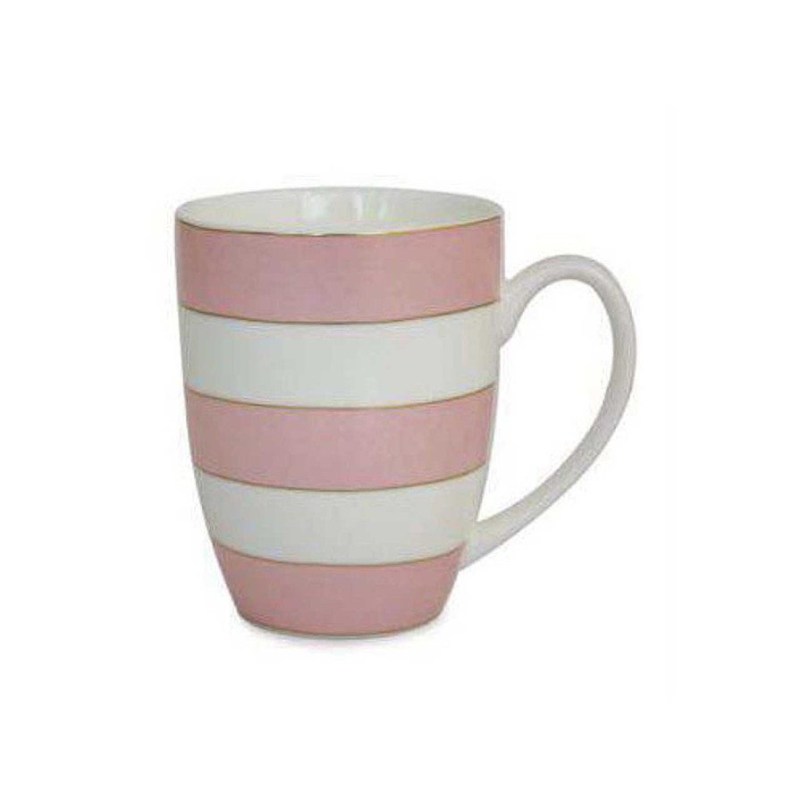 Homeware Tipperary Crystal Mugs | Set 6 Bone China Mugs - Spots & Stripes - Pink