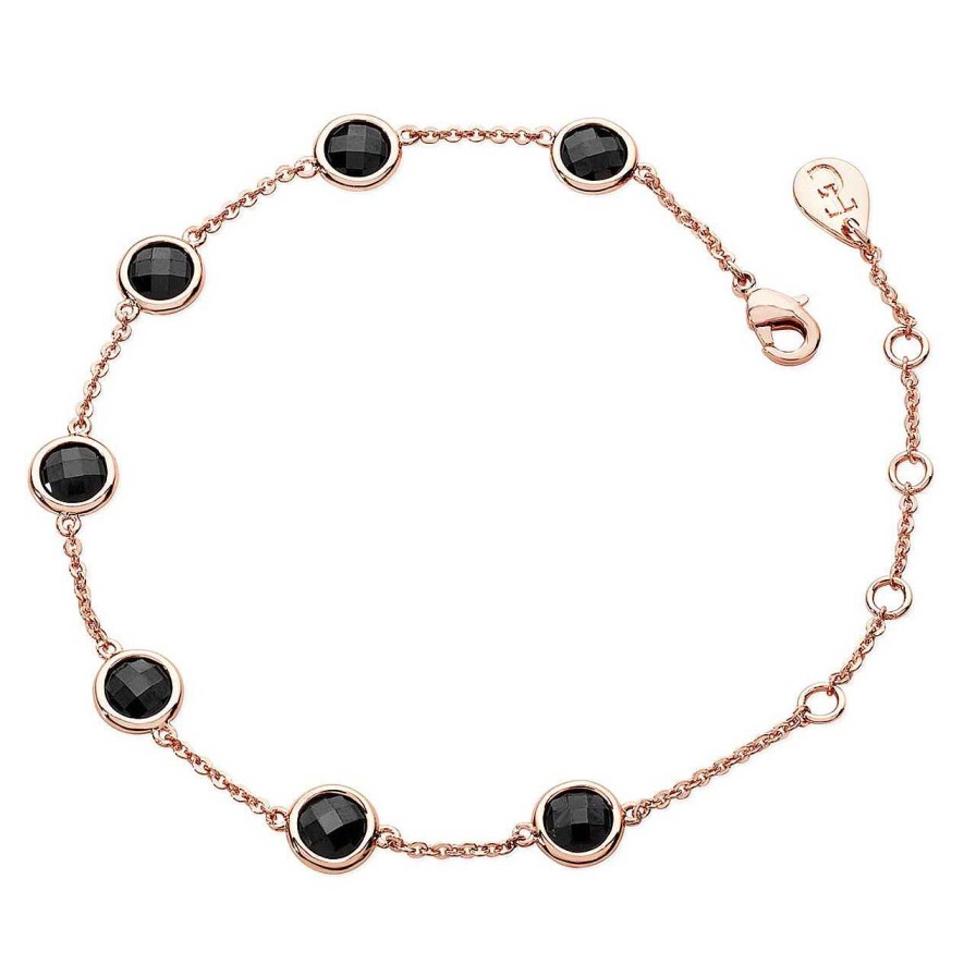 Jewellery Tipperary Crystal | Noir Bezel-Cut Black Stone Chain Bracelet