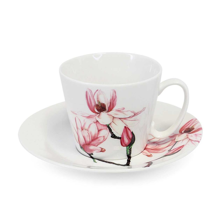 Homeware Tipperary Crystal Mugs | Botanical Studio Set Of 2 Cups & Saucers Magnolia & Sweet Pea