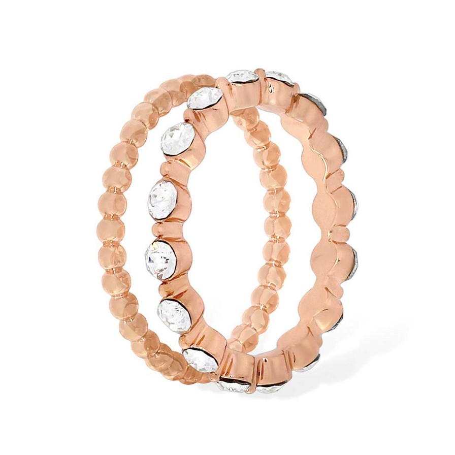 Jewellery Tipperary Crystal | Circle Dot Stacking Rings - Rose Gold