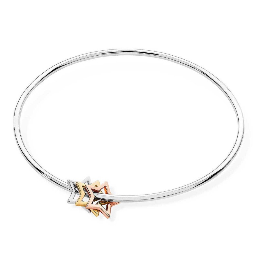 Jewellery Tipperary Crystal | Stars Silver Bangle With Triple Stars