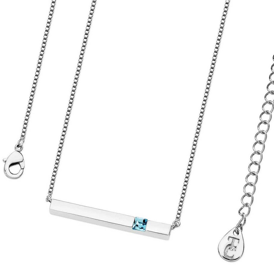 Jewellery Tipperary Crystal | March - Silver Bar Birthstone Pendant - Aquamarine Crystal