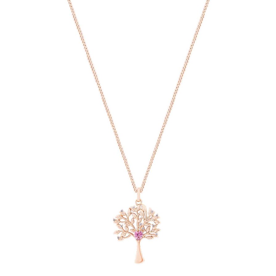 Jewellery Tipperary Crystal | Tree Of Life & Pink Heart Cz Rose Gold Pendant - New 2023