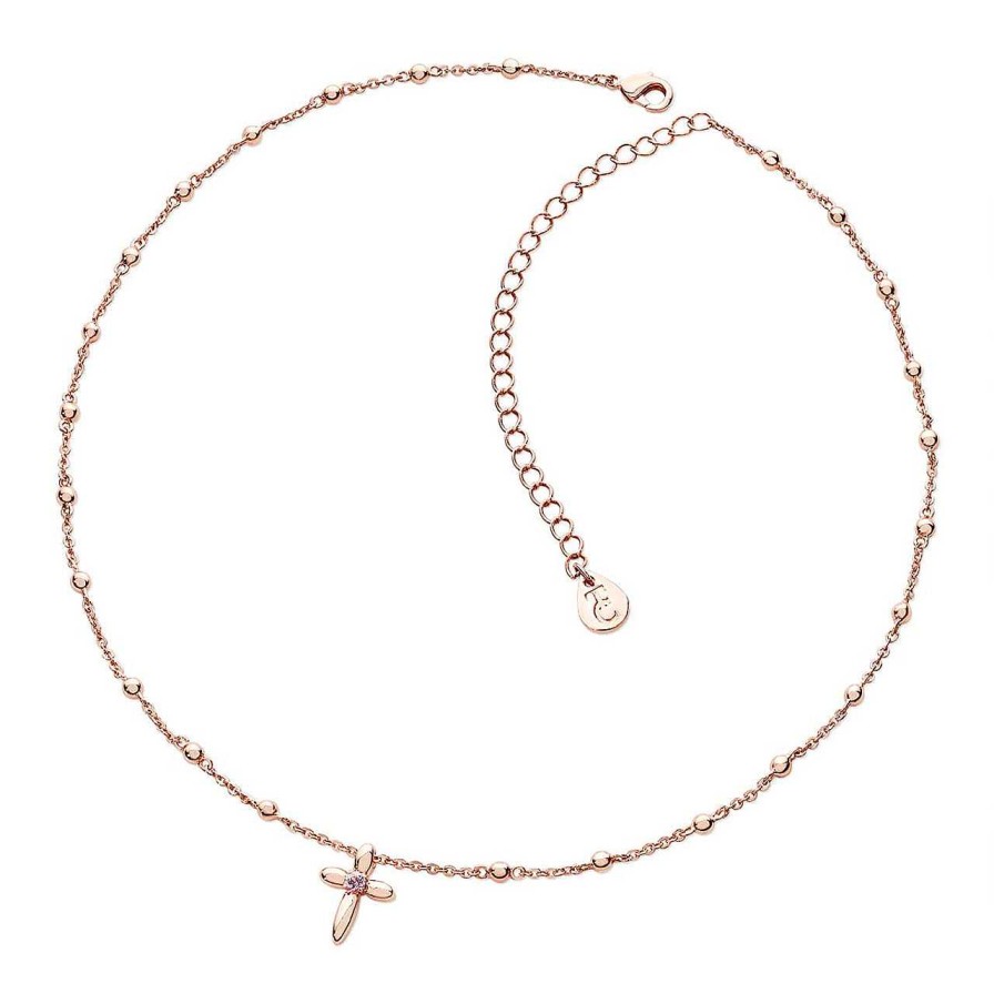 Jewellery Tipperary Crystal | Floral Rose Gold Cross Necklace