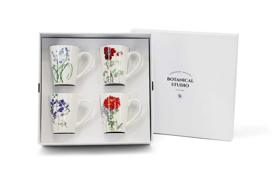 Homeware Tipperary Crystal Glass | Botanical Studio - S/4 Mugs (Chrysanthemum, Clematis, Bluebell, Anemone)