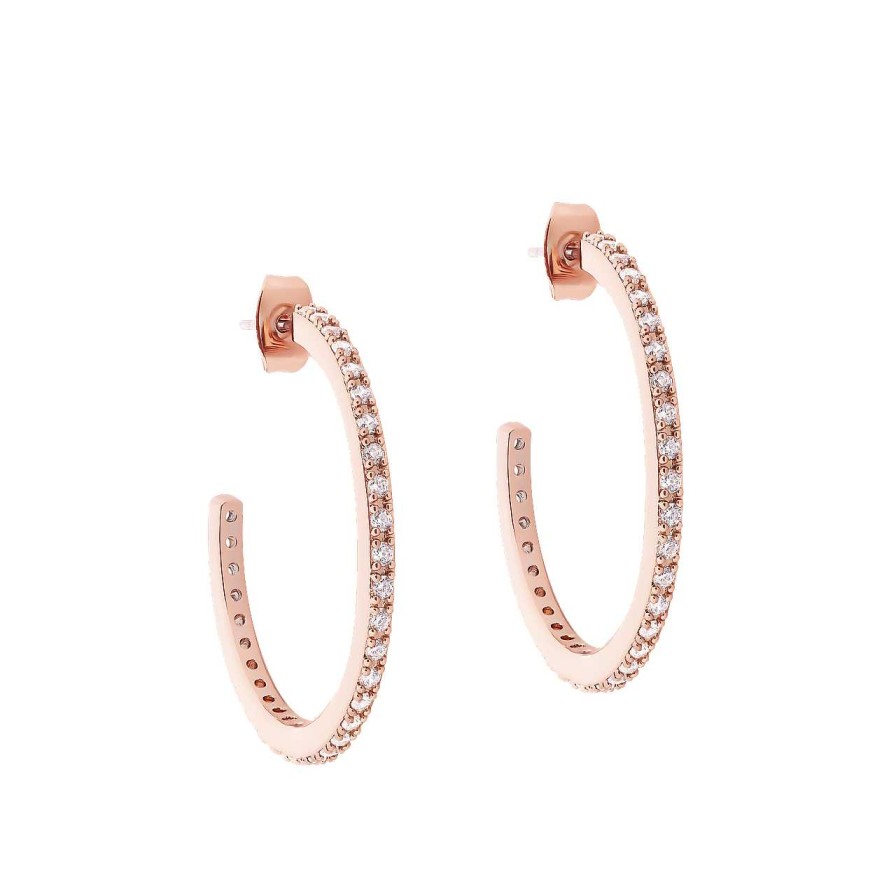 Jewellery Tipperary Crystal | Circle Pave Rose Gold Large Hoop Earrings - New 2023