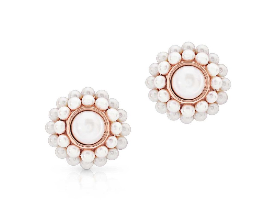 Jewellery Romi Dublin | Romi Rose Gold Pearl Cluster Earrings