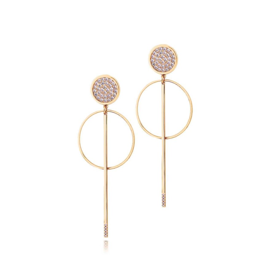 Jewellery Romi Dublin | Romi Gold Pave Hoop & Stem Earrings